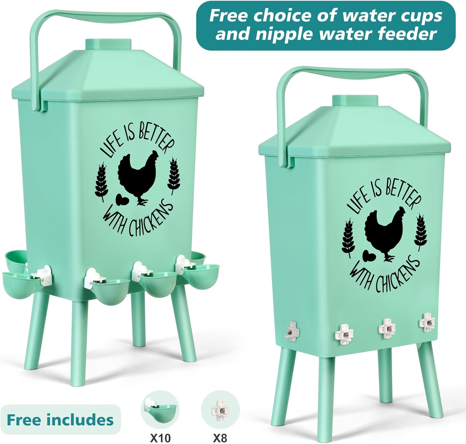 Tgeyd Automatic Chicken Feeder and Waterer Set(4.2Gal/21Lb) with Stand Legs, Anti-Perching Roof, Gravity-Fed System for Poultry,Chicken Coop Accessories