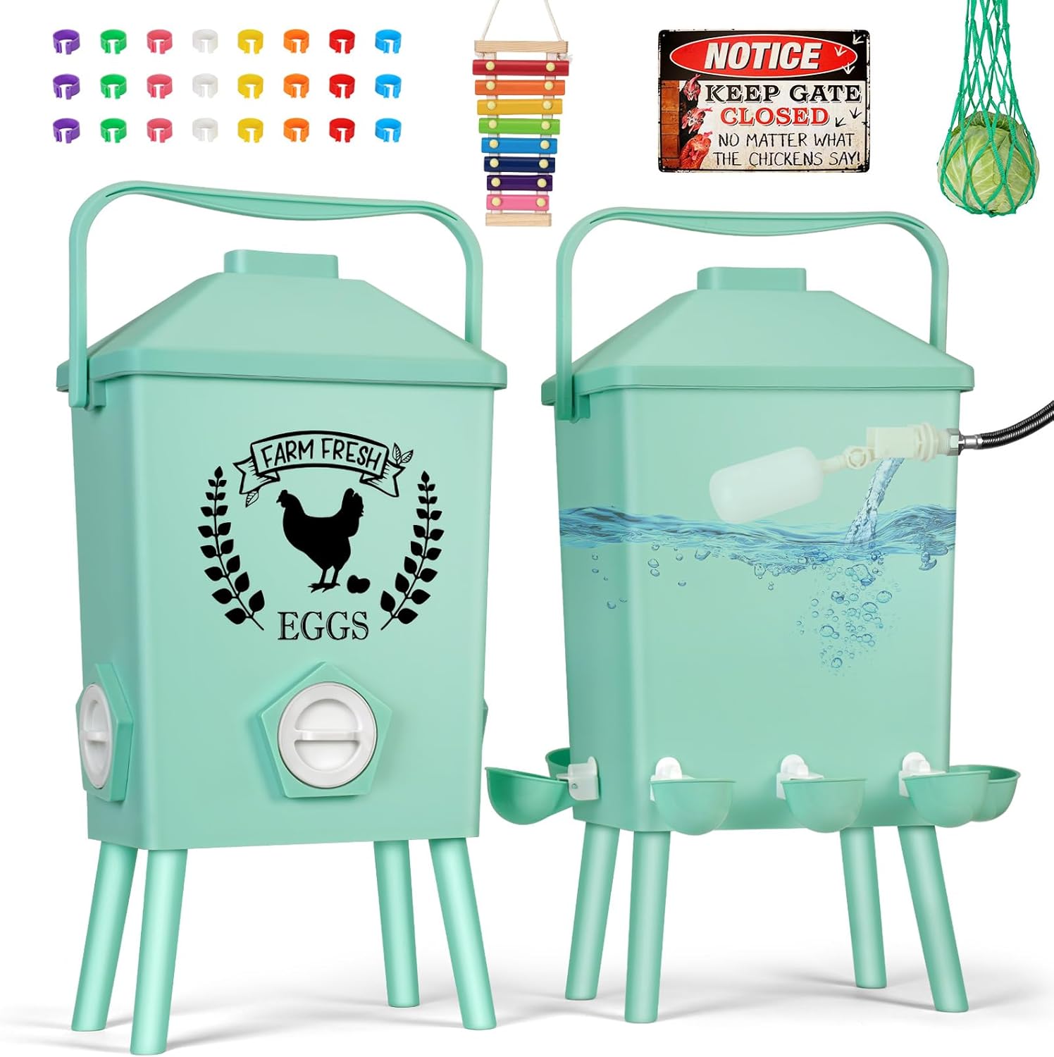 Tgeyd 4.2-Gallon Gravity Chicken Feeder & Waterer Set – No-Waste Poultry Feeder with Automatic Water Dispenser, Rainproof Lid, Raised Stand Legs & Anti-Roost Cone