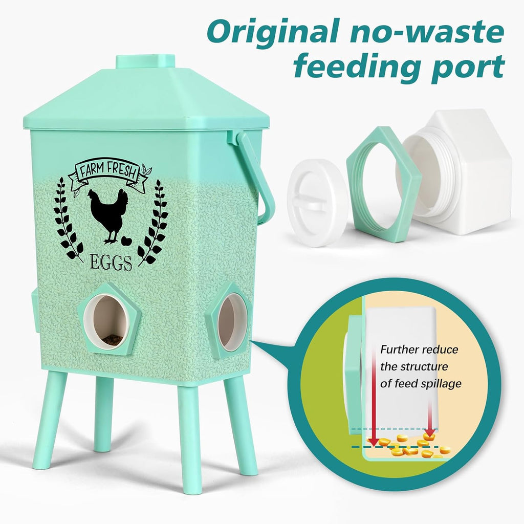 Tgeyd 4.2-Gallon Gravity Chicken Feeder & Waterer Set – No-Waste Poultry Feeder with Automatic Water Dispenser, Rainproof Lid, Raised Stand Legs & Anti-Roost Cone