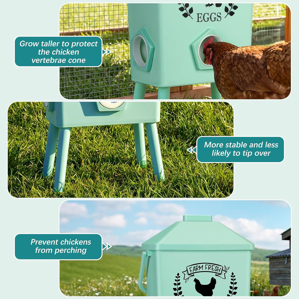Tgeyd Automatic Chicken Feeder and Waterer Set(4.2Gal/21Lb) with Stand Legs, Anti-Perching Roof, Gravity-Fed System for Poultry,Chicken Coop Accessories