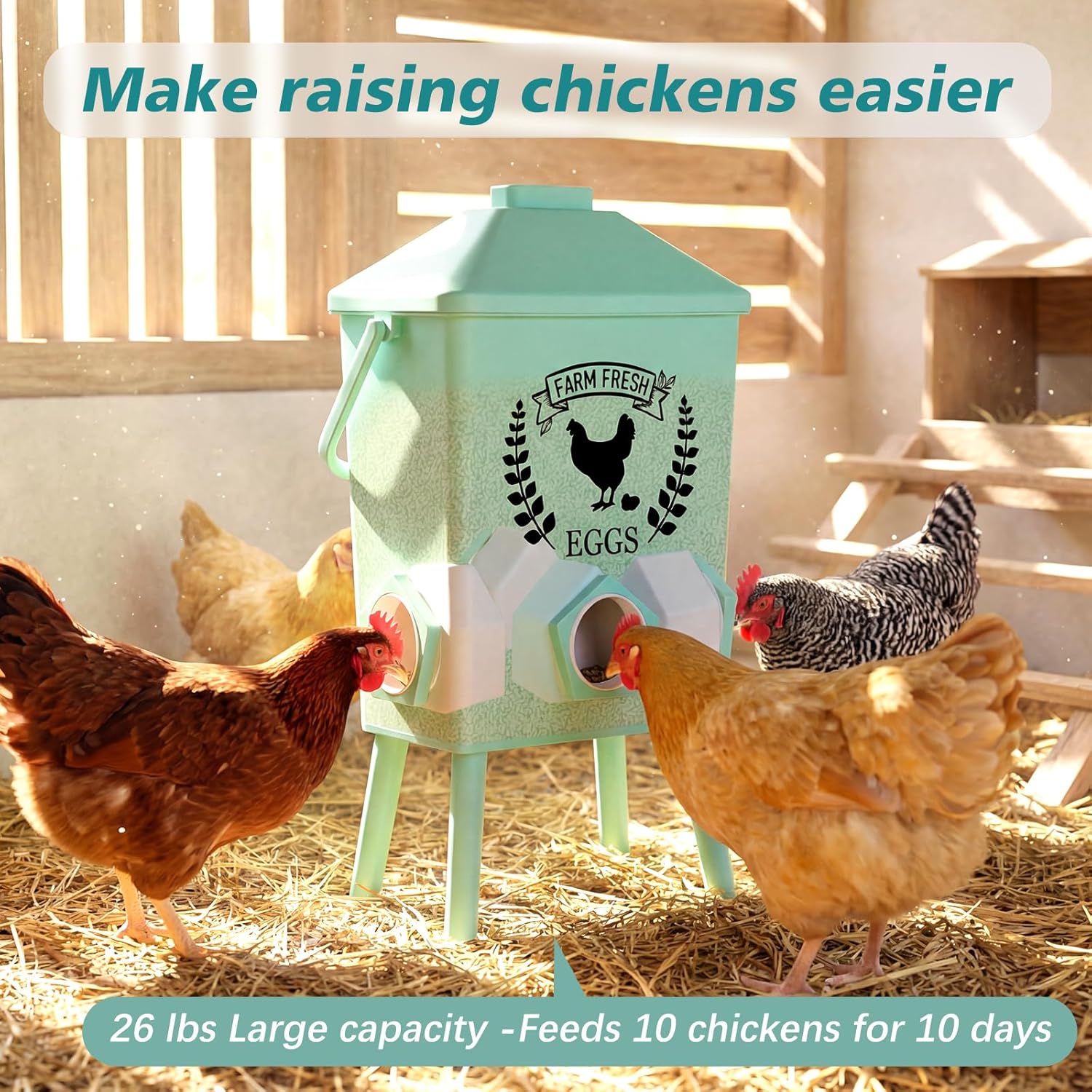 Tgeyd 4.2-Gallon Gravity Chicken Feeder & Waterer Set – No-Waste Poultry Feeder with Automatic Water Dispenser, Rainproof Lid, Raised Stand Legs & Anti-Roost Cone